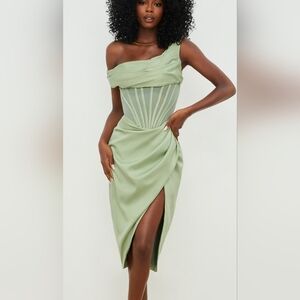 House Of CB Lulu Pistachio Satin Drape Corset Gown Size M